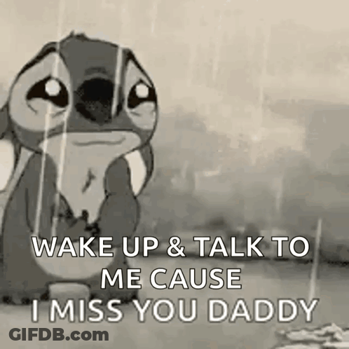Stitch Crying In Rain Saying Wake Up And Talk To Me Cause I Miss You Daddy GIF