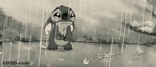 Stitch Crying In The Rain Black And White GIF