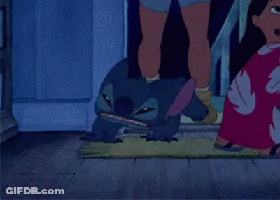 Stitch Eating Pizza On Wooden Floor GIF