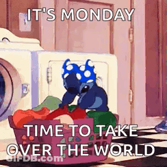Stitch From Lilo And Stitch Is Sitting In A Laundry Basket With Clothes . GIF