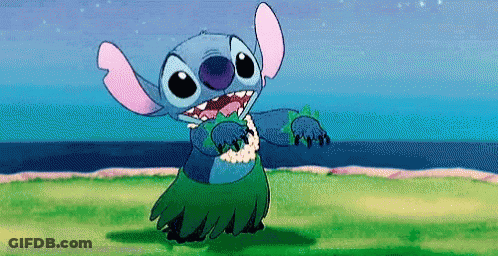Stitch From Lilo And Stitch Is Wearing A Hawaiian Dress And Dancing . GIF