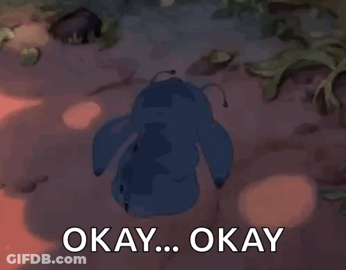 Stitch From The Movie Lilo And Stitch Is Sitting On The Ground And Saying Okay Okay . GIF