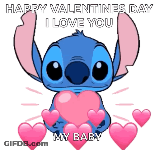 Stitch Holding Heart Says Happy Valentine's Day My Baby GIF