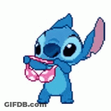 Stitch Holding Pink Bra GIF