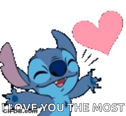 Stitch Holding Pink Heart Saying I Love You GIF