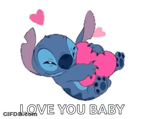 Stitch Holding Pink Heart Saying Love You Baby GIF