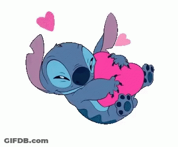 Stitch Holding Pink Heart With Pink Hearts GIF