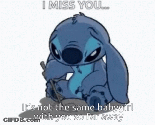 Stitch Holding Stick Saying I Miss You GIF