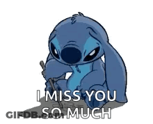 Stitch Holding Stick Saying I Miss You GIF