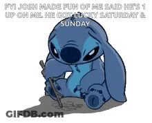 Stitch Holding Stick Says 1-Up Lucky Saturday Sunday GIF