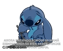 Stitch Holding Stick Says Ahora Entiendo Porque Mi Mama GIF