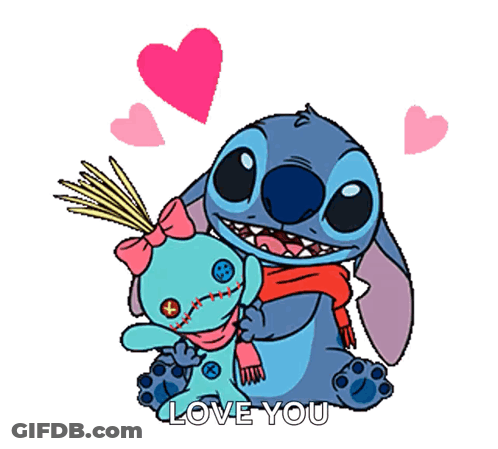 Stitch Holding Stuffed Animal Saying Love You GIF