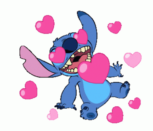 Stitch In Love Beating Hearts GIF