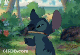 Stitch In Lush Green Field With Trees GIF