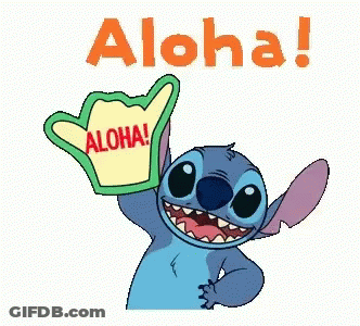 Stitch Is Holding Up A Sign That Says Aloha On It GIF