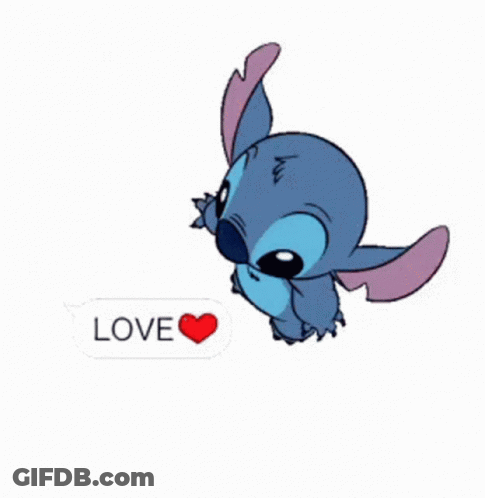 Stitch Is Surrounded By A Pile Of Love Stickers GIF
