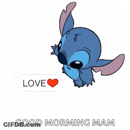 Stitch Is Surrounded By Speech Bubbles That Say Love And Hearts GIF