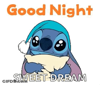 Stitch Is Wearing A Sleep Cap And Holding A Pillow And Saying `` Good Night Sweet Dream '' . GIF