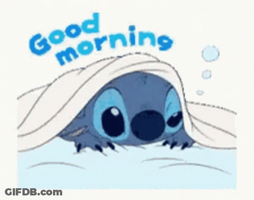 Stitch Peeking From Under Blanket Saying Good Morning GIF