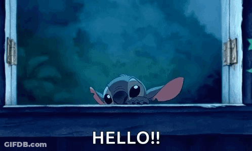 Stitch Peeking From Window Saying Hello GIF
