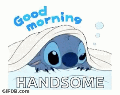 Stitch Peeking Out From Blanket Saying Good Morning GIF
