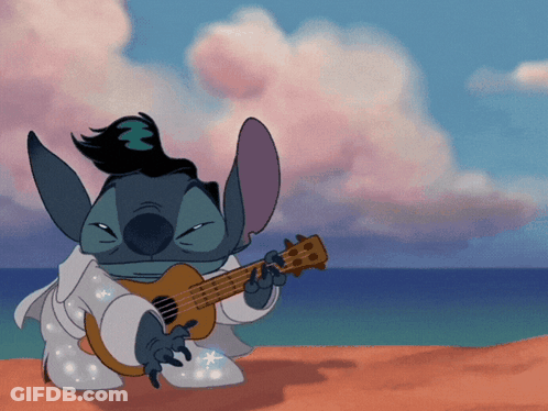 Stitch Playing Ukulele On Beach GIF