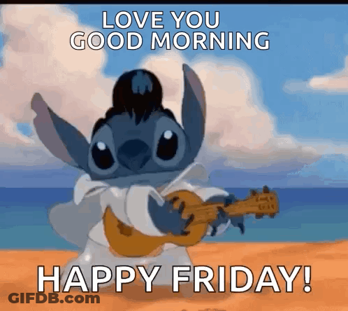 Stitch Playing Ukulele Saying Love You Good Morning Happy Friday GIF
