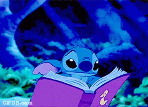 Stitch Reading Book With Mermaid GIF