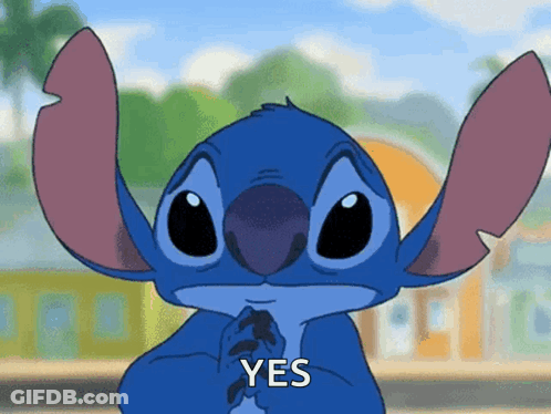 Stitch Saying Yes With Hands Folded GIF