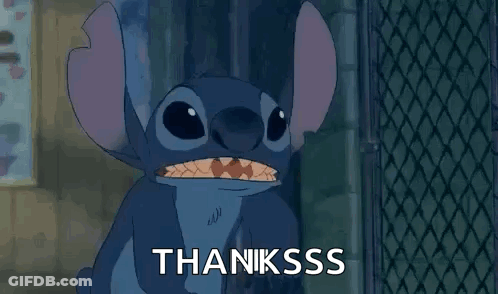 Stitch Sitting By Fence Saying Thanksss GIF