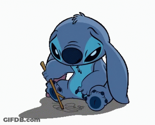 Stitch Sitting Down With Stick In Paws GIF