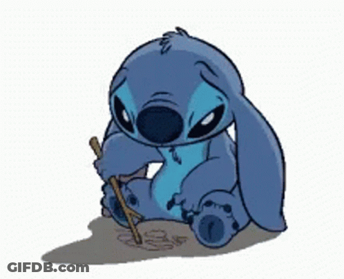 Stitch Sitting Holding Stick GIF