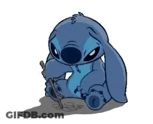 Stitch Sitting Holding Stick GIF