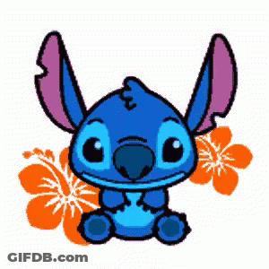 Stitch Sitting Next To Flowers GIF