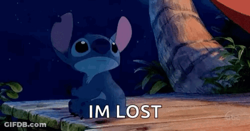 Stitch Sitting On Dock Saying I'm Lost GIF