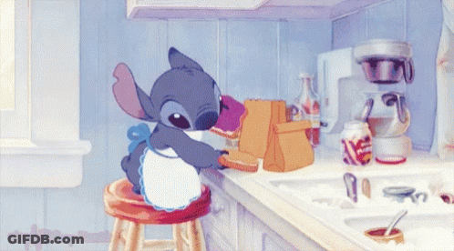 Stitch Sitting On Stool Preparing Food GIF