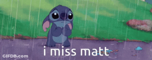 Stitch Standing In Rain Saying I Miss Matt GIF