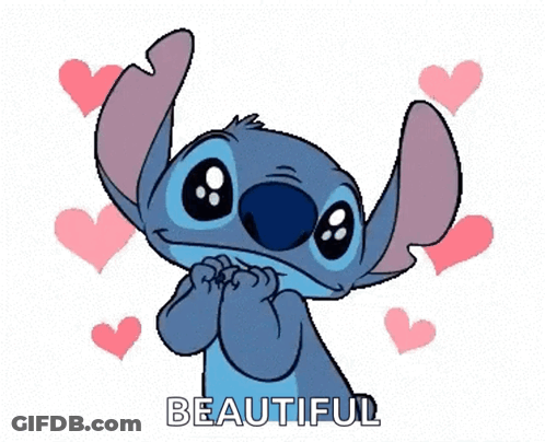 Stitch Surrounded By Pink Hearts Saying Beautiful GIF