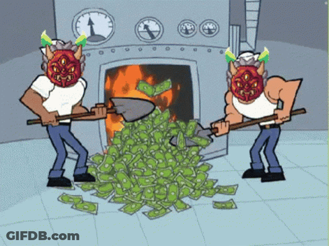 Stock Market Crash Cartoon Devil Burning Money GIF