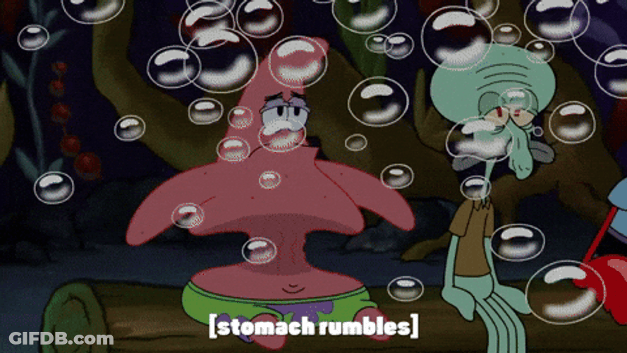 Stomach Growling Patrick Star Squidward Mr Krabs GIF