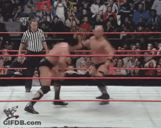 Stone Cold Jumping Stunner The Rock GIF