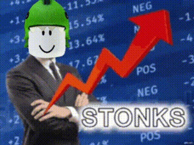 Stonks Human With Roblox Character Head GIF