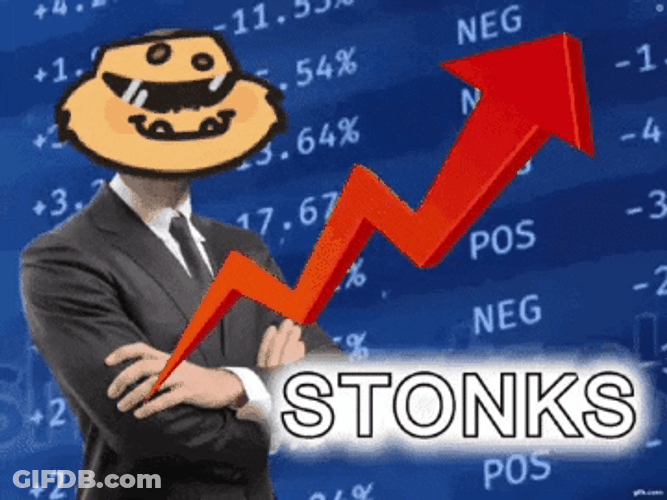 Stonks Human With SolSquatch Head GIF