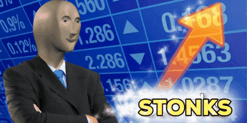 Stonks Meme Man With Sparkling Arrow GIF