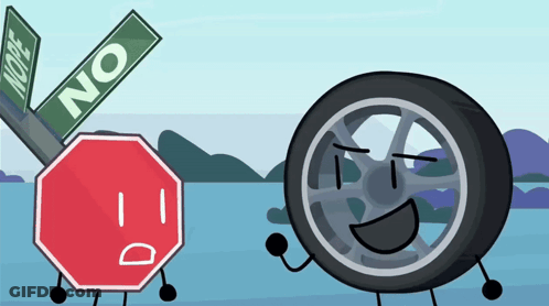 Stop Sign And Tire In Cartoon Scene GIF