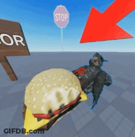 Stop Sign Next To Hamburger And Door Sign GIF