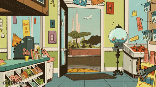 Store With Gumball Machine And Squid Sign GIF