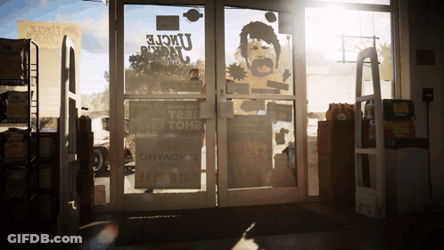 Store With Uncle Rick Sign On Door GIF