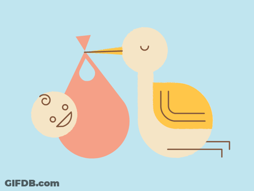Stork Carrying Baby In Bag GIF