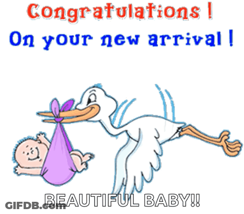 Stork Carrying Baby Saying Congratulations On Your New Arrival Beautiful Baby GIF